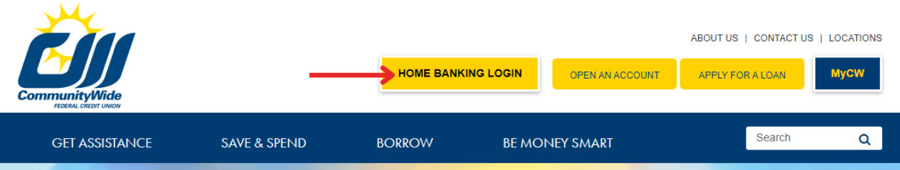 Screenshot of home banking login button location